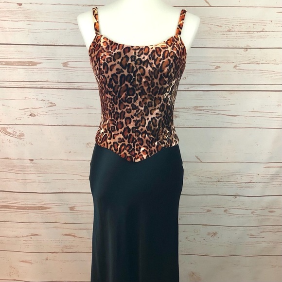 Vintage Y2K 90’s Gunne Sax Velvet Cheetah Leopard Corset Maxi Dress - Picture 2 of 10